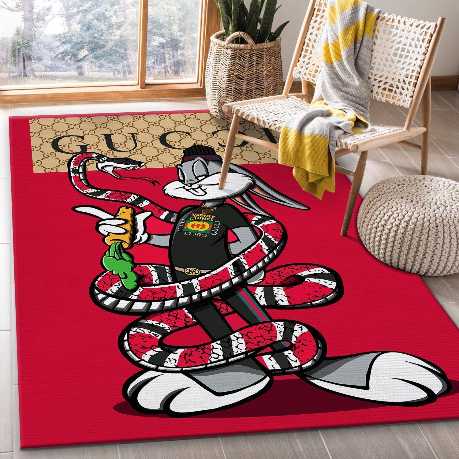 Dope bugs bunny and gucci snake gucci rug home decor