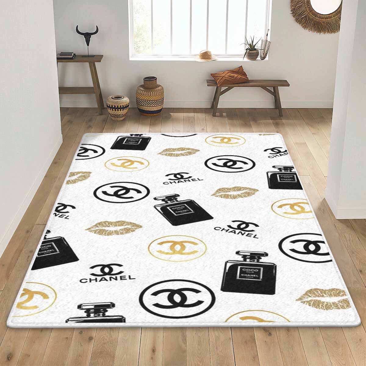 Flamingo happiness chanel logo area rug