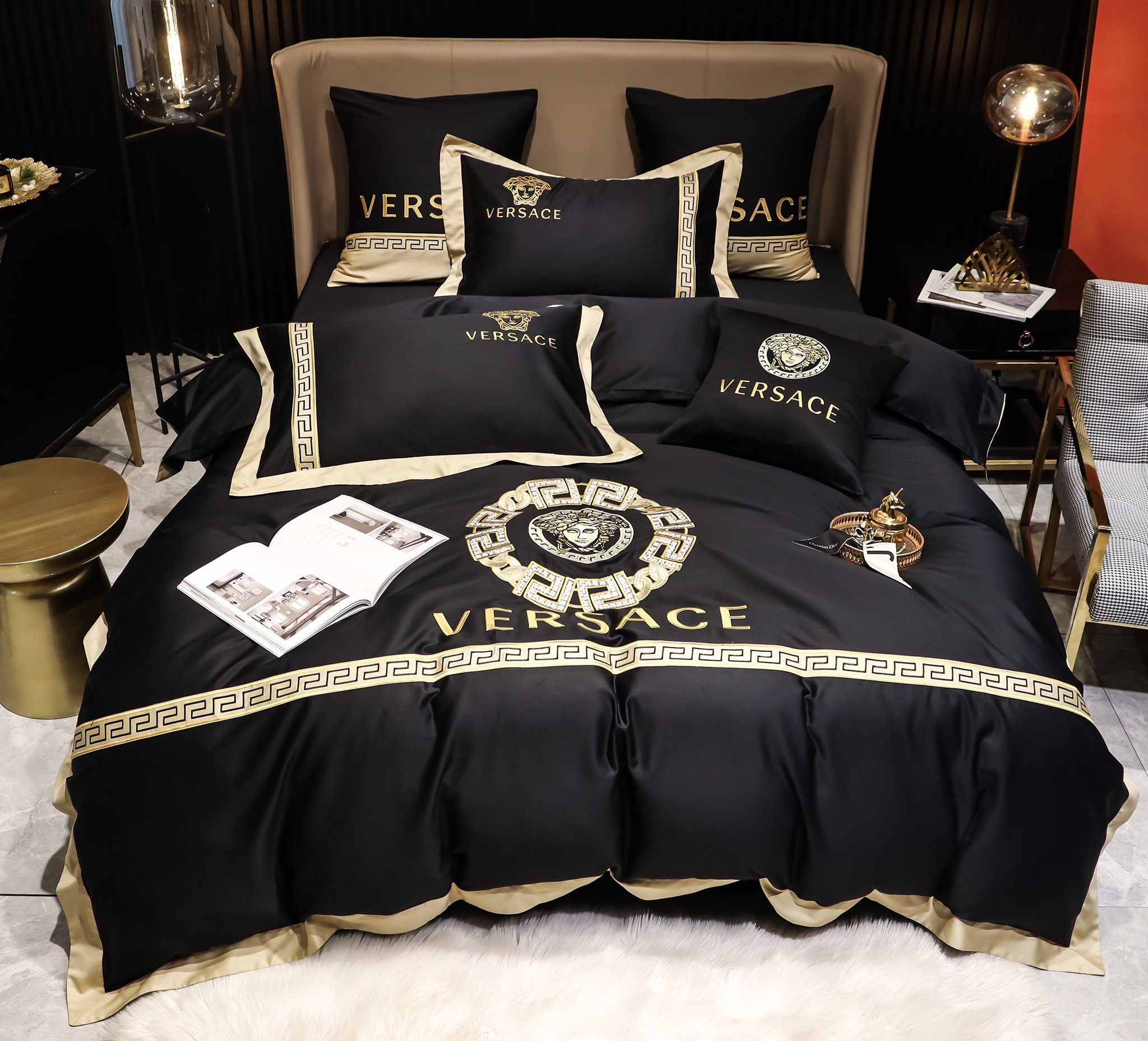 Gianni versace black luxury brand high-end bedding set home decor ht #3