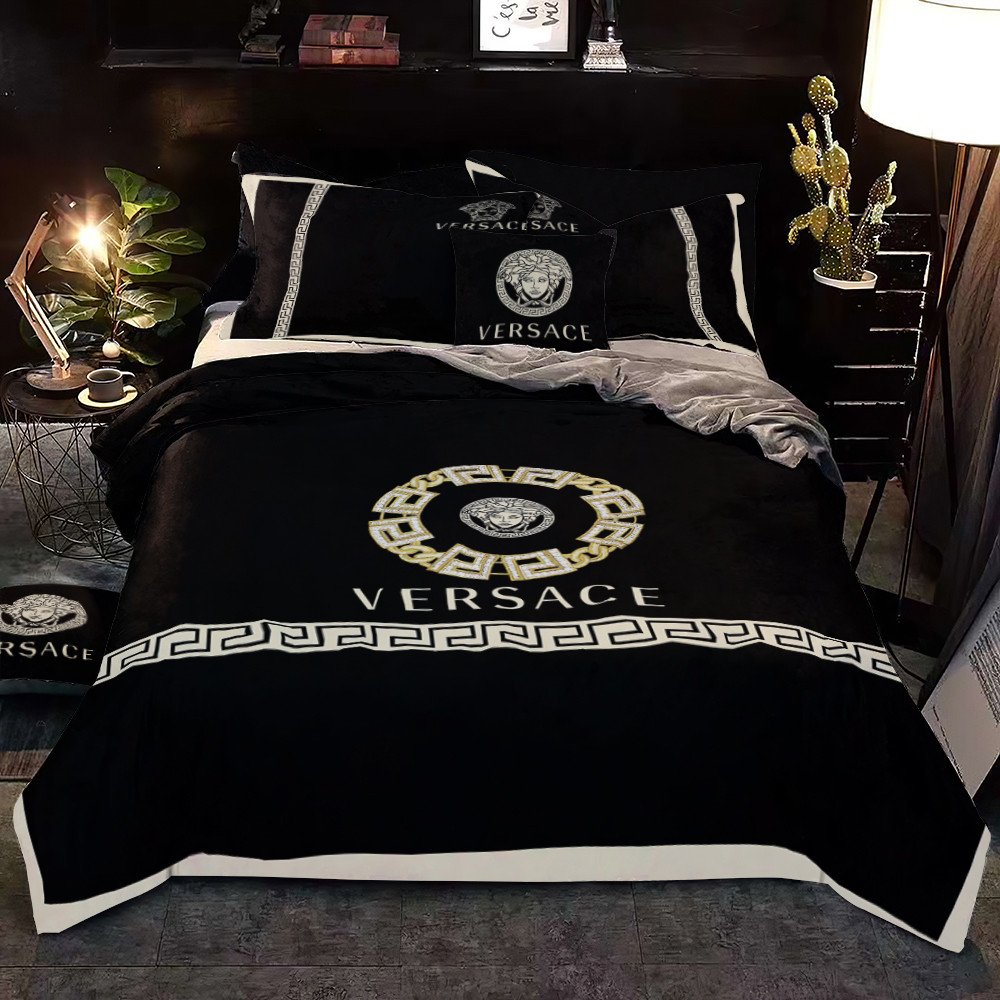 Gianni versace black luxury brand high-end bedding set home decor ht #5