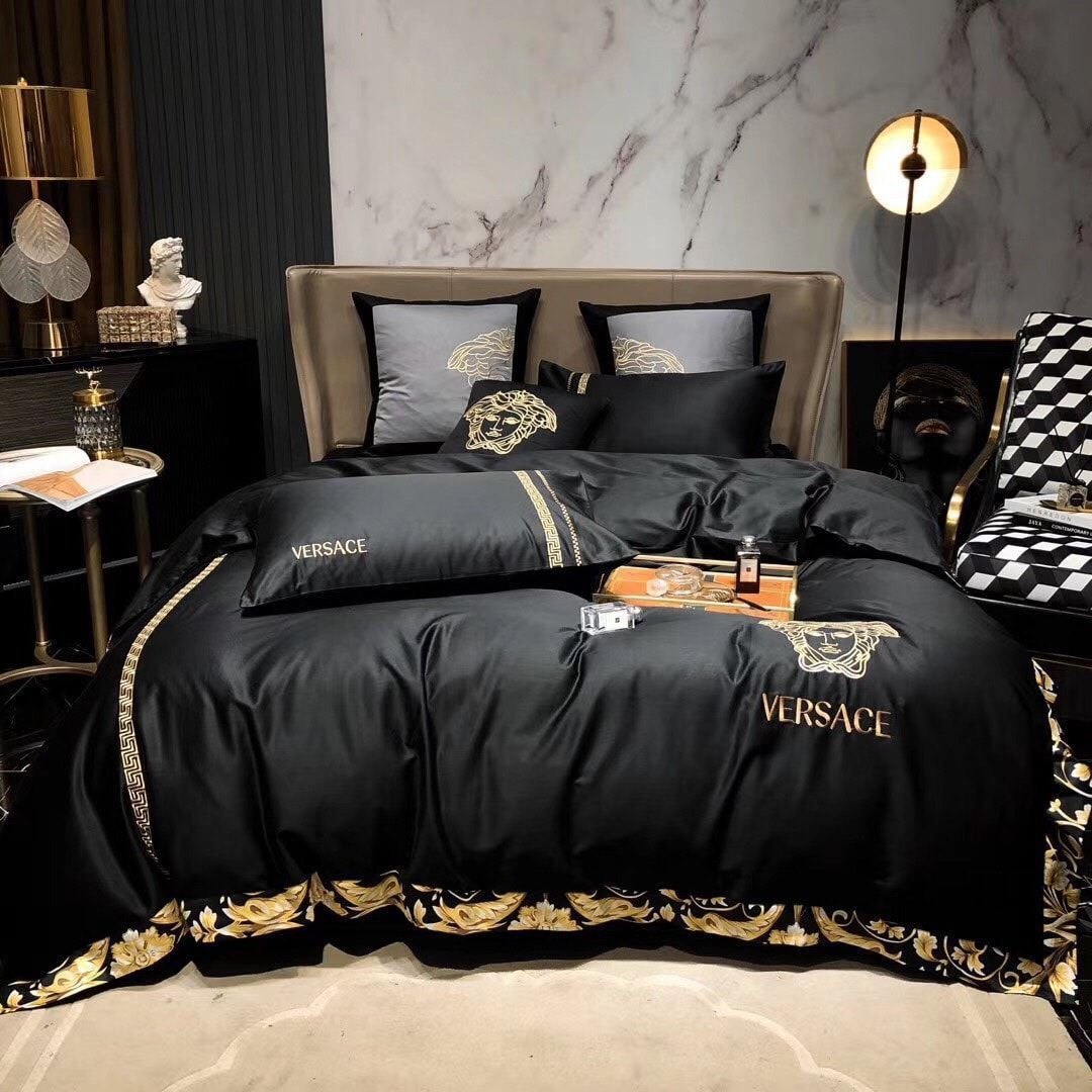 Gianni versace black luxury brand high-end bedding set home decor ht #6