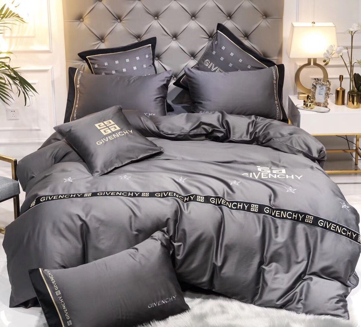 Givenchy grey luxury brand high-end bedding set home decor ht