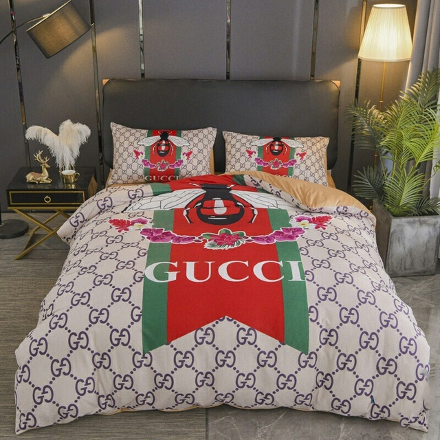 Gucci bee floral luxury brand bedding set bedspread duvet cover set home decor hn