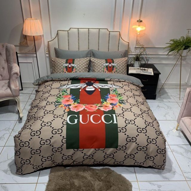 Gucci bee flower luxury brand high-end bedding set home decor ht #1