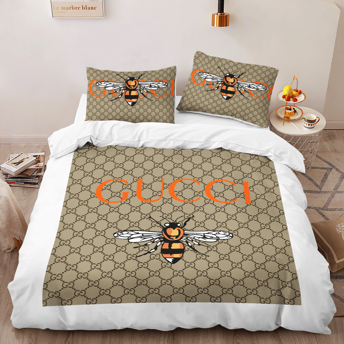 Gucci bee luxury brand high-end bedding set home decor ht #2