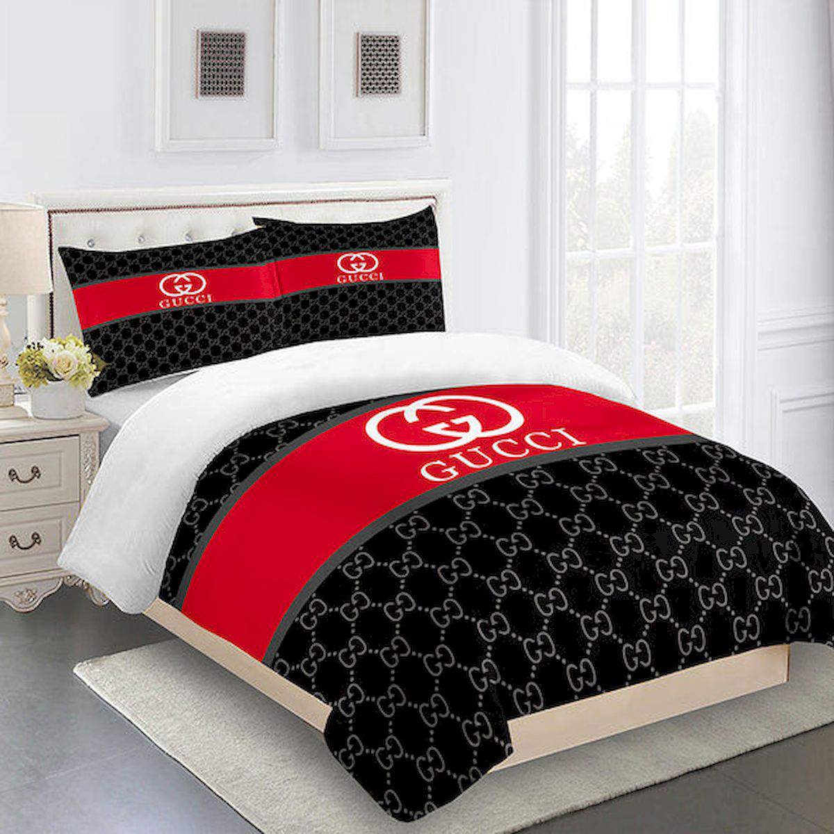 Gucci black luxury brand high-end bedding set home decor ht