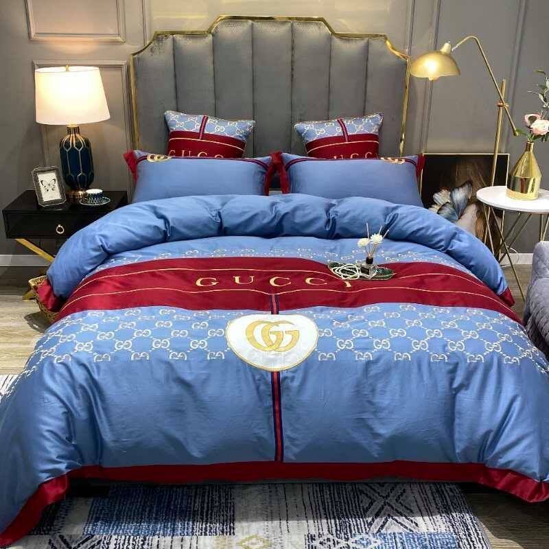 Gucci blue luxury brand high-end bedding set home decor ht #1