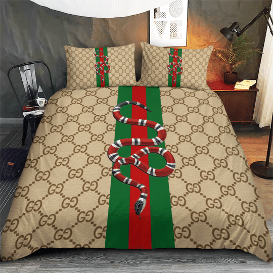Gucci brown snake luxury brand high-end bedding set home decor ht