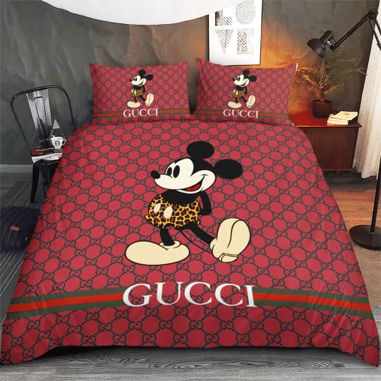 Gucci mickey mouse luxury brand high-end bedding set disney gifts home decor ht #1
