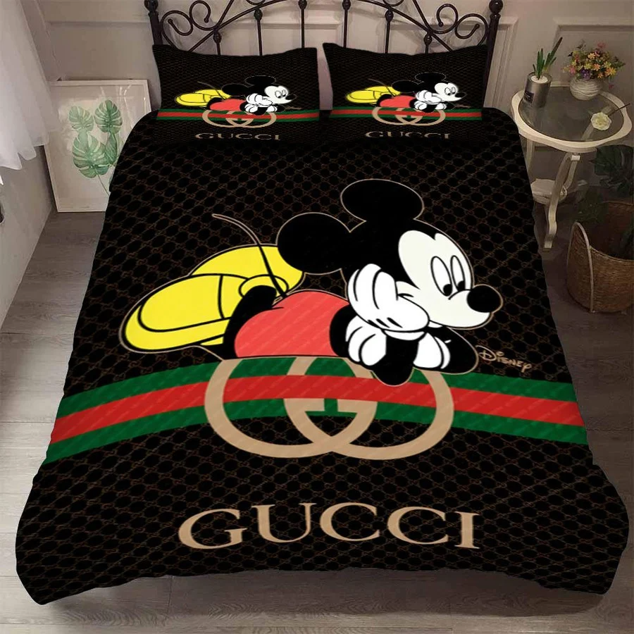 Gucci mickey mouse luxury brand high-end bedding set disney gifts home decor ht #2