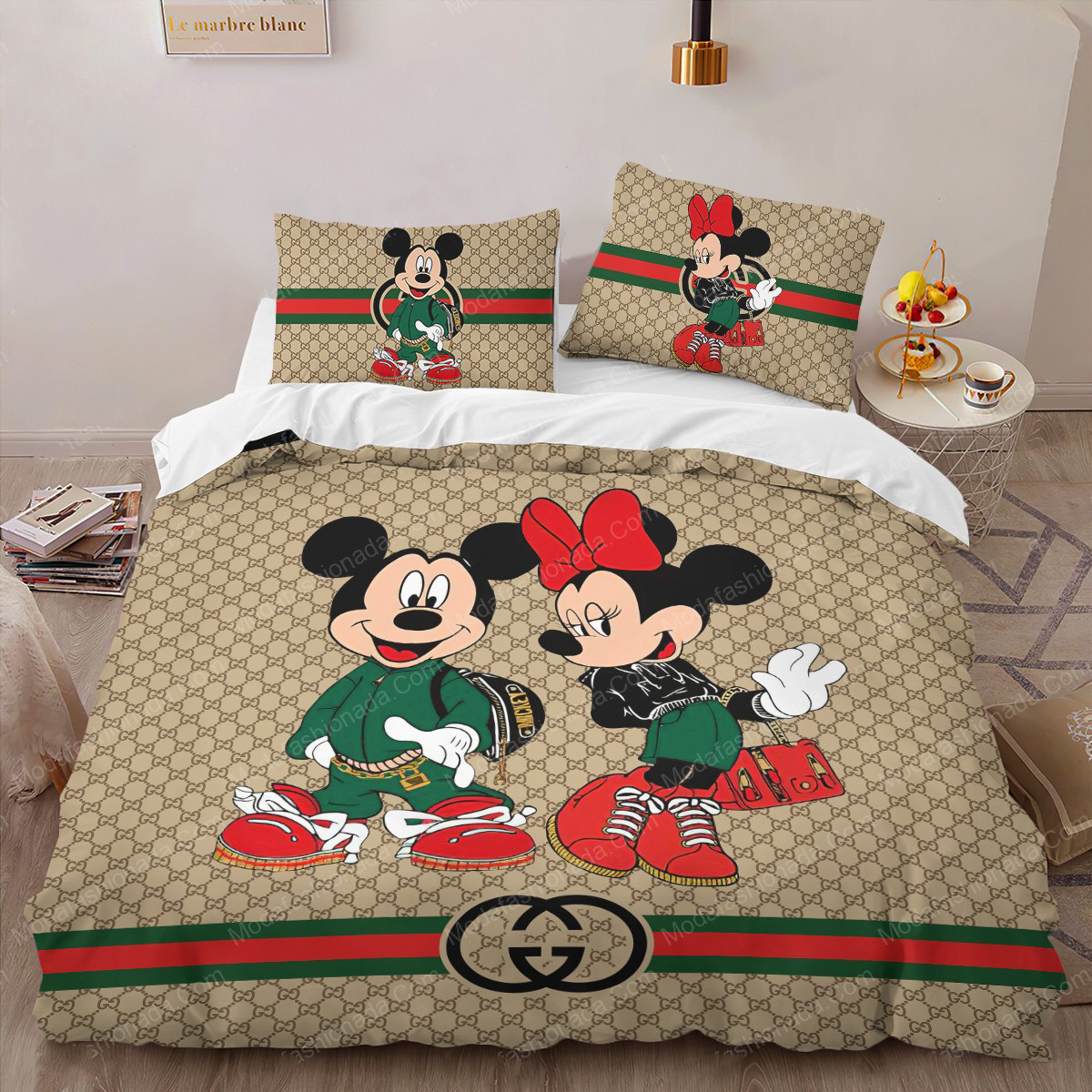Gucci mickey mouse luxury fashion brand bed comforter bedspread duvet cover set hn