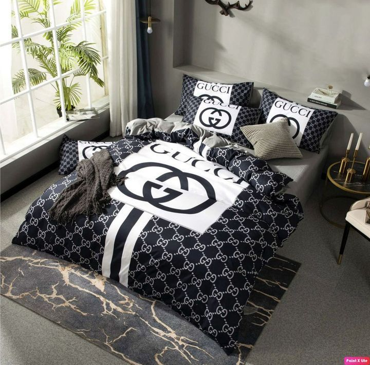 Gucci navy luxury brand high-end bedding set home decor ht #1