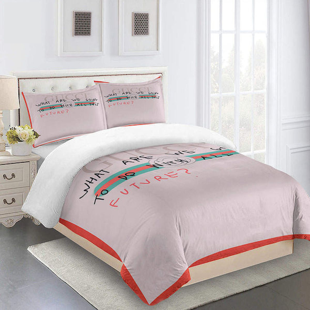 Gucci pink luxury brand high-end bedding set home decor ht