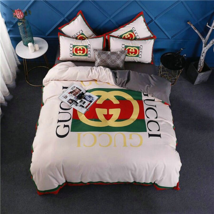 Gucci stripe luxury brand high-end bedding set home decor ht