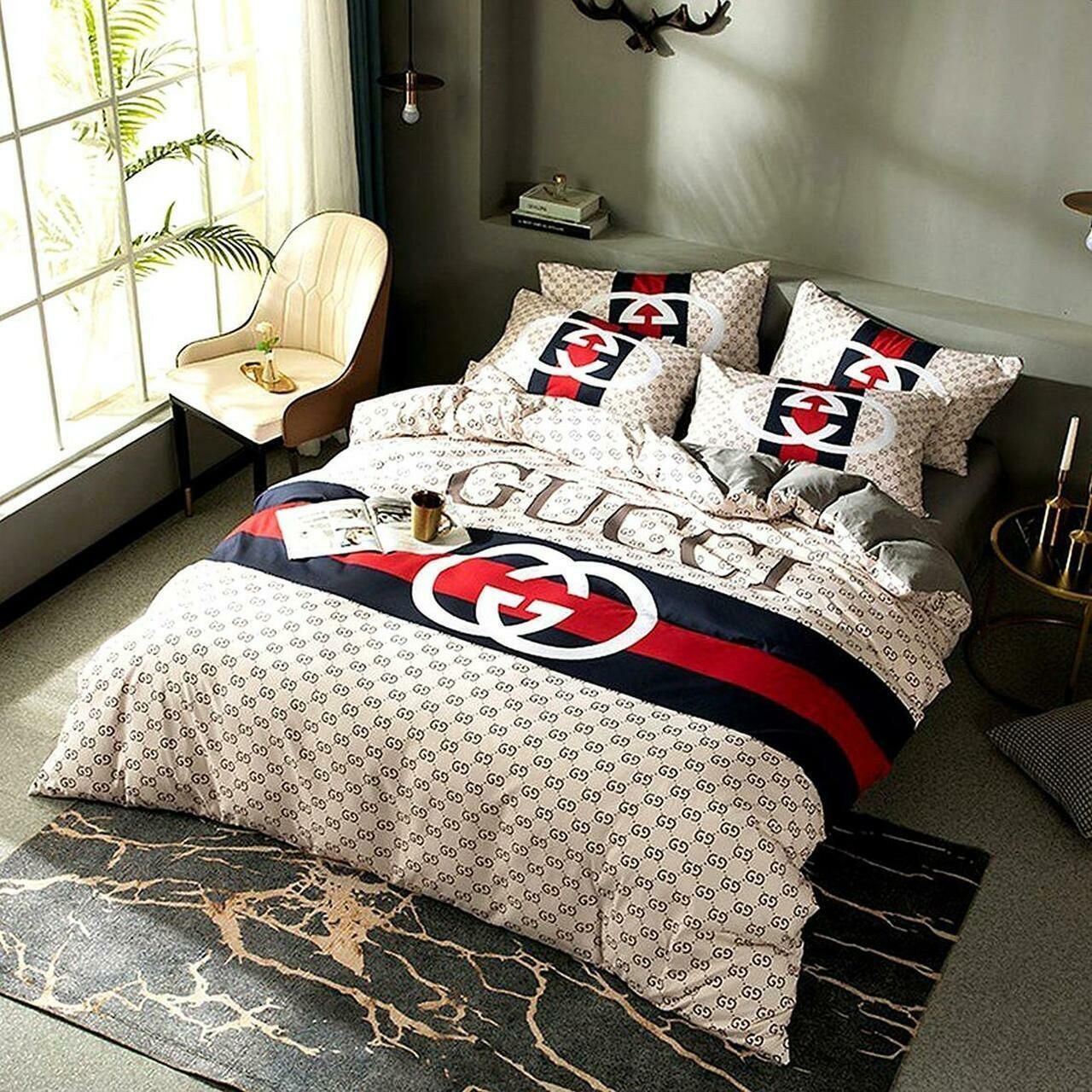 Gucci stripe luxury brand high-end bedding set home decor ht #3
