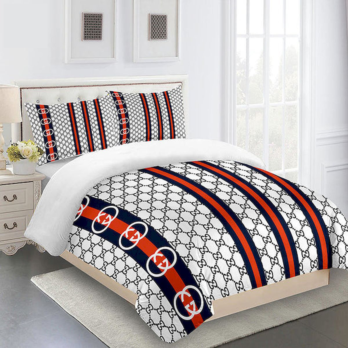 Gucci white luxury brand high-end bedding set home decor ht