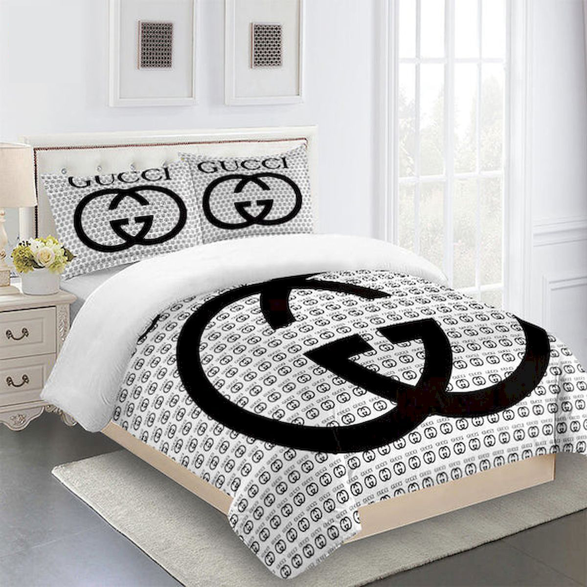 Gucci white luxury brand high-end bedding set home decor ht #3