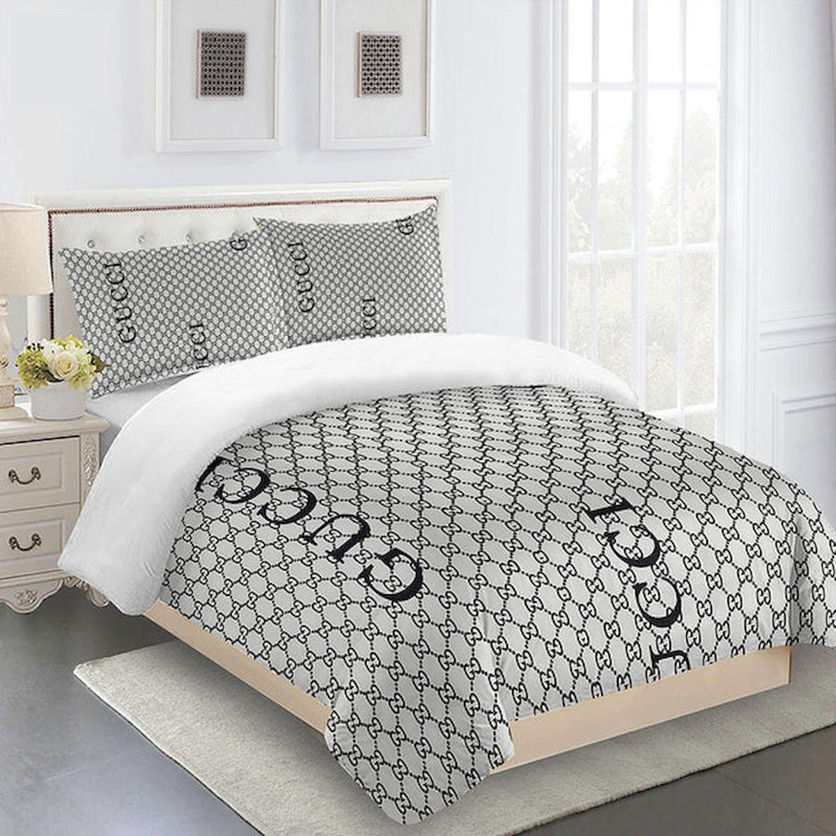 Gucci white luxury brand high-end bedding set home decor ht #4