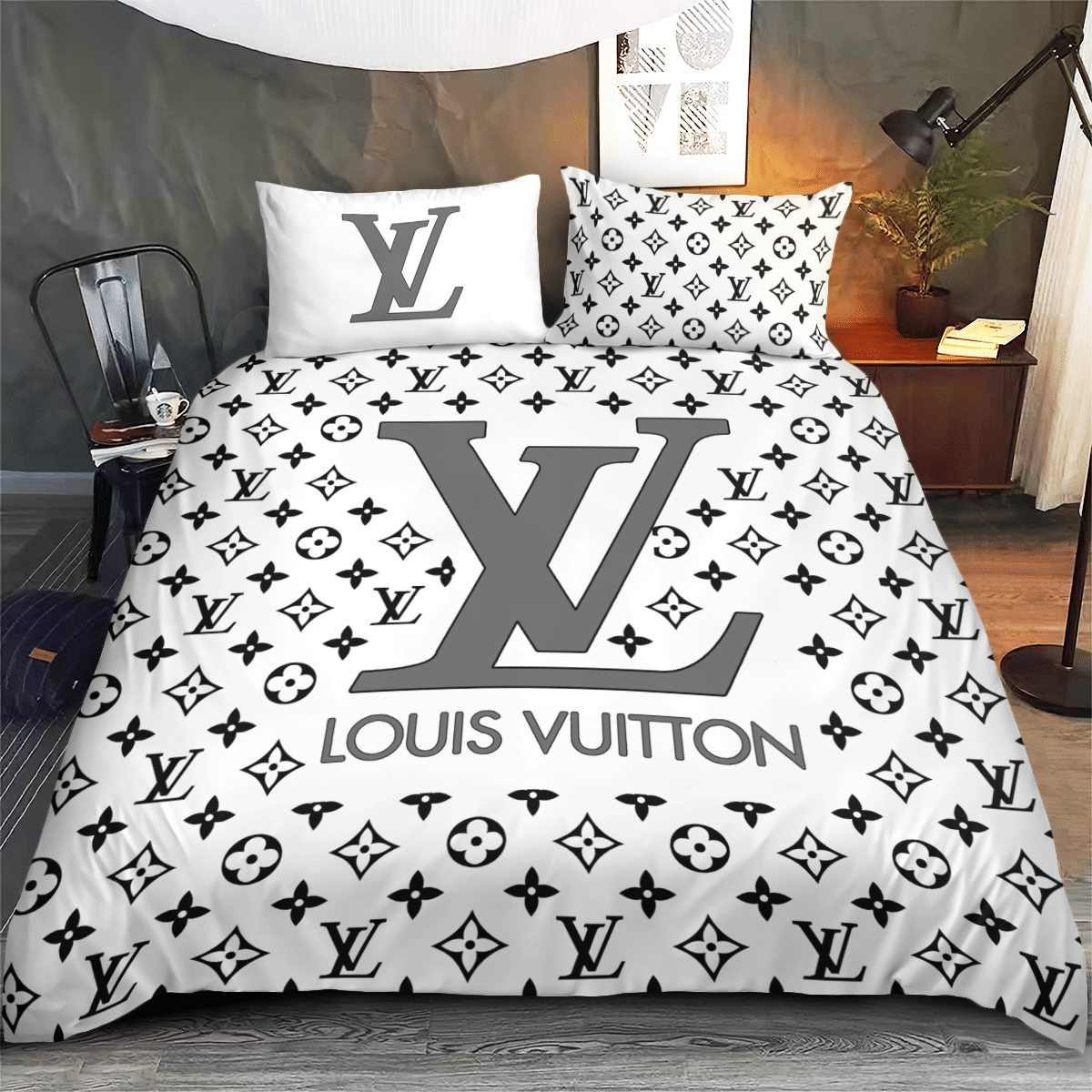 Louis vuitton white luxury brand high-end bedding set lv home decor ht
