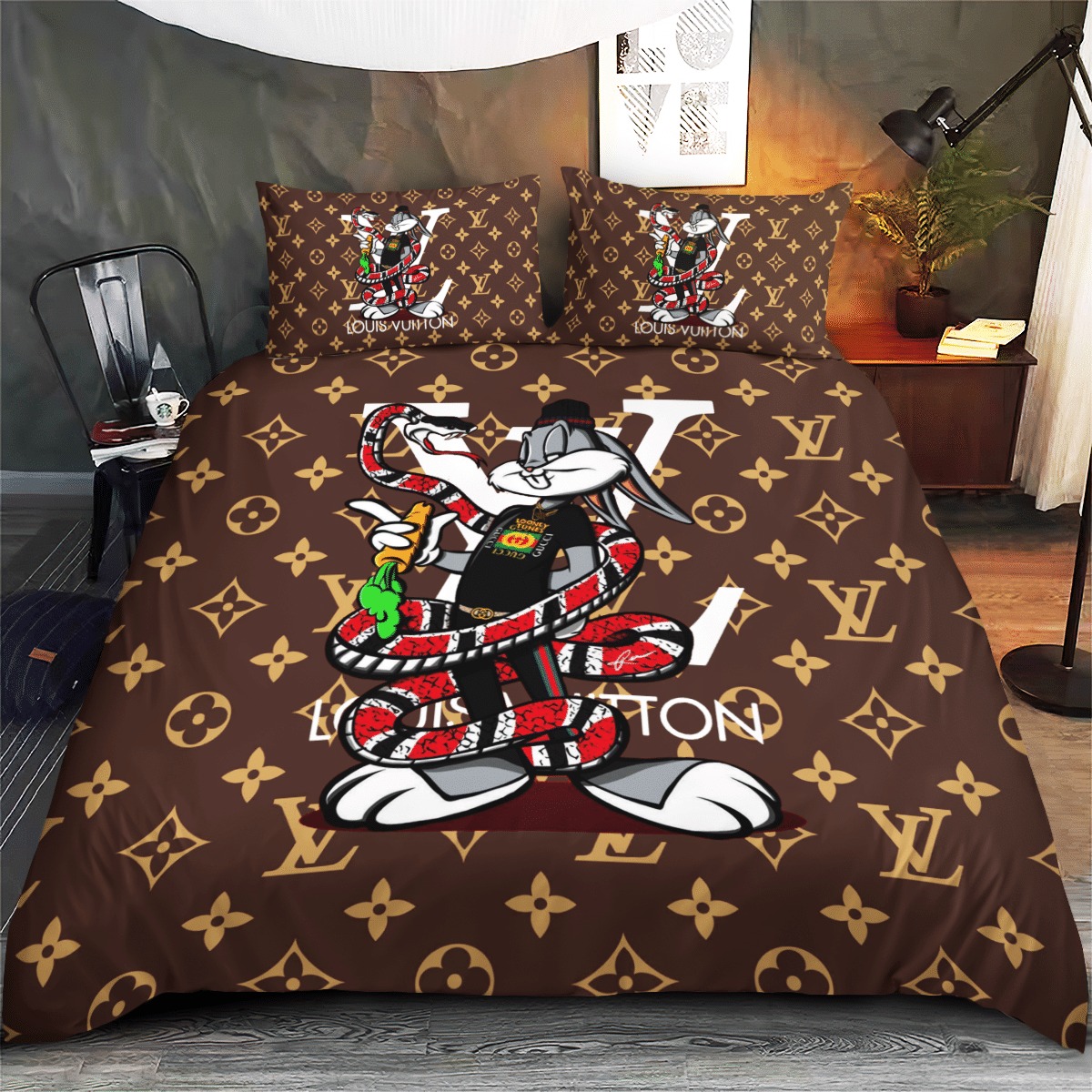 Lv supreme rabbit luxury brand bedding set bedspread duvet cover set home decor hn