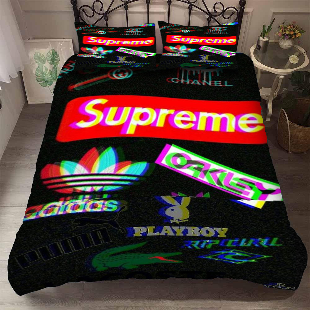 Supreme adidas playboy luxury brand bed comforter bedspread duvet cover set hn