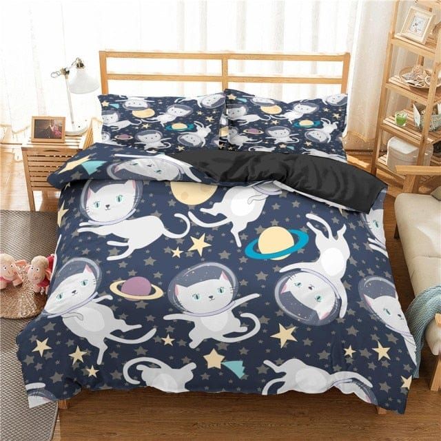Meowgical Space Adventure – Galaxy Cat Duvet Cover