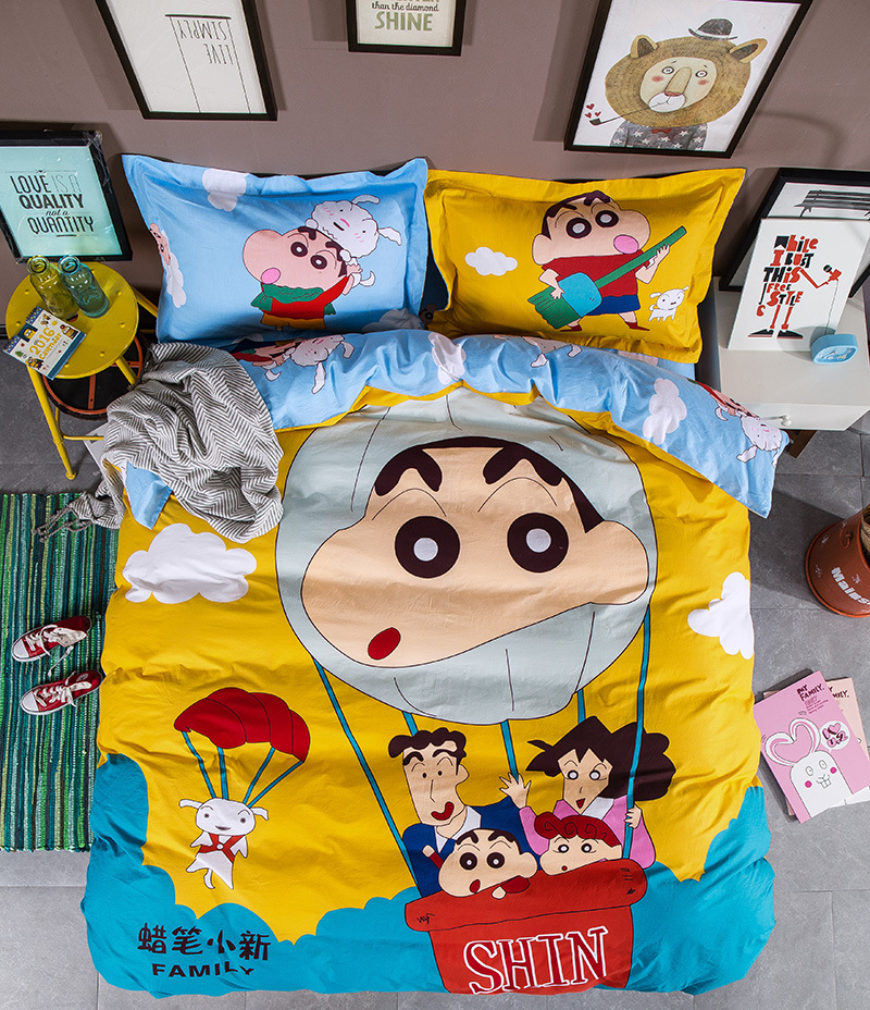 Crayon Shin-chan Hot Air Balloon Bedding Set – Colorful Cartoon Duvet Cover for Kids Room Decor