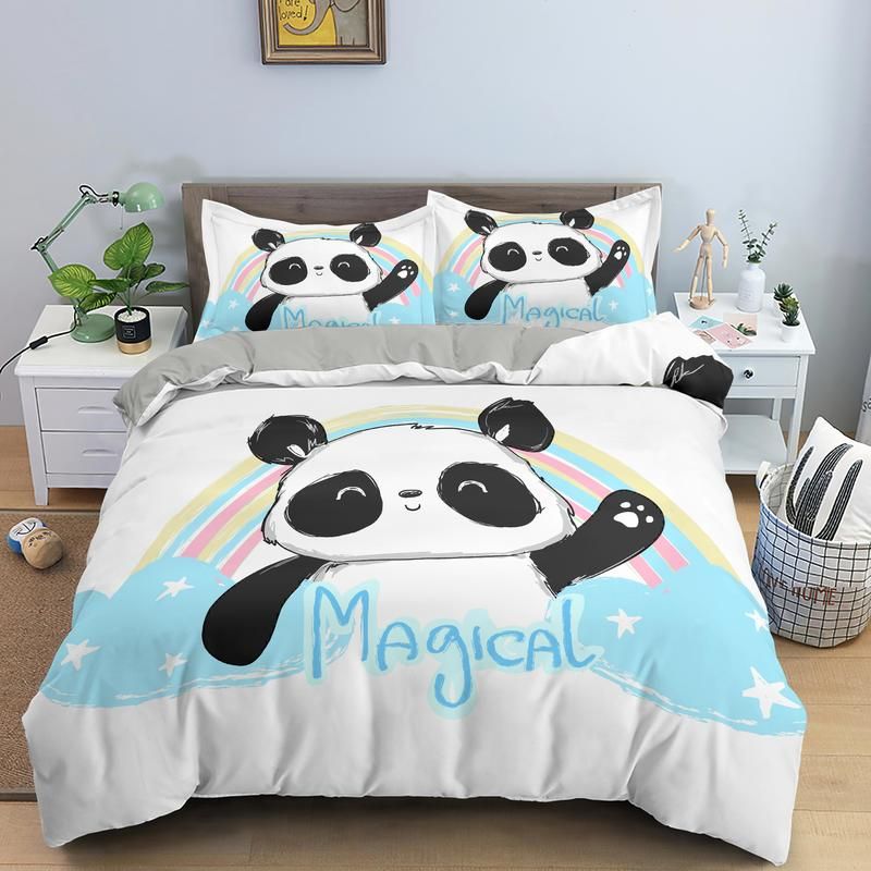Magical Panda Bedding Set – Cute Rainbow Comforter for Kids and Teens Room