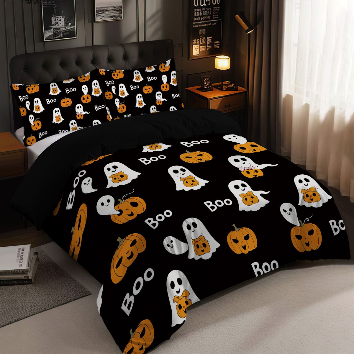 Spooky Ghost Comforter with Pumpkins – Halloween Bedding