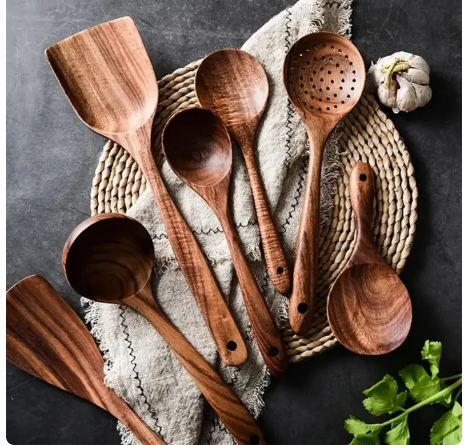 Kitchen Spatula Set Skimmer Spoon Wood Turner Cutlery Set