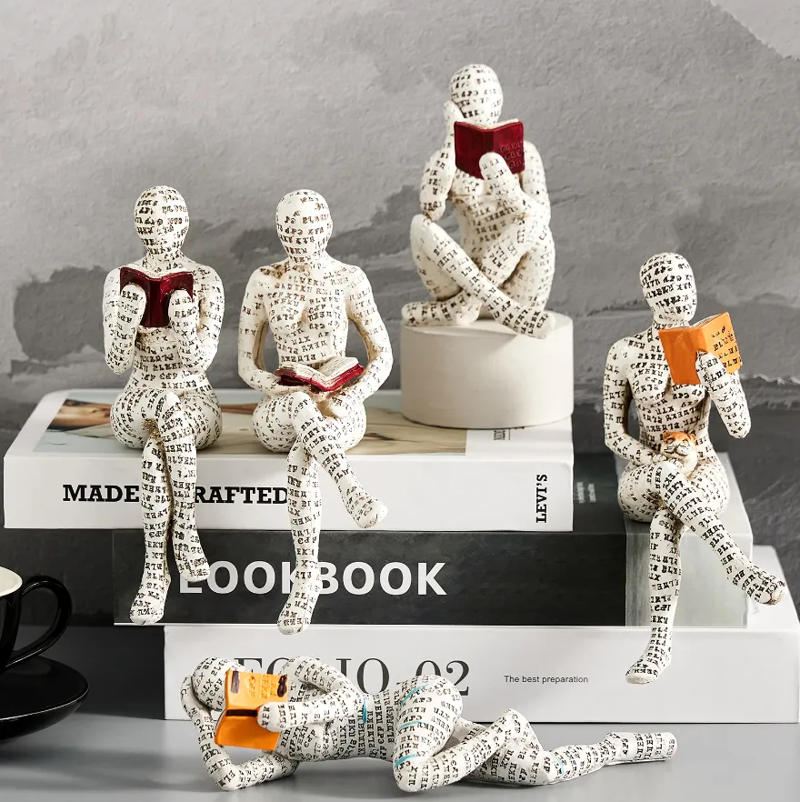 Nordic Reading Women Figurine Desk Accessories Elegant Room Office Ornaments