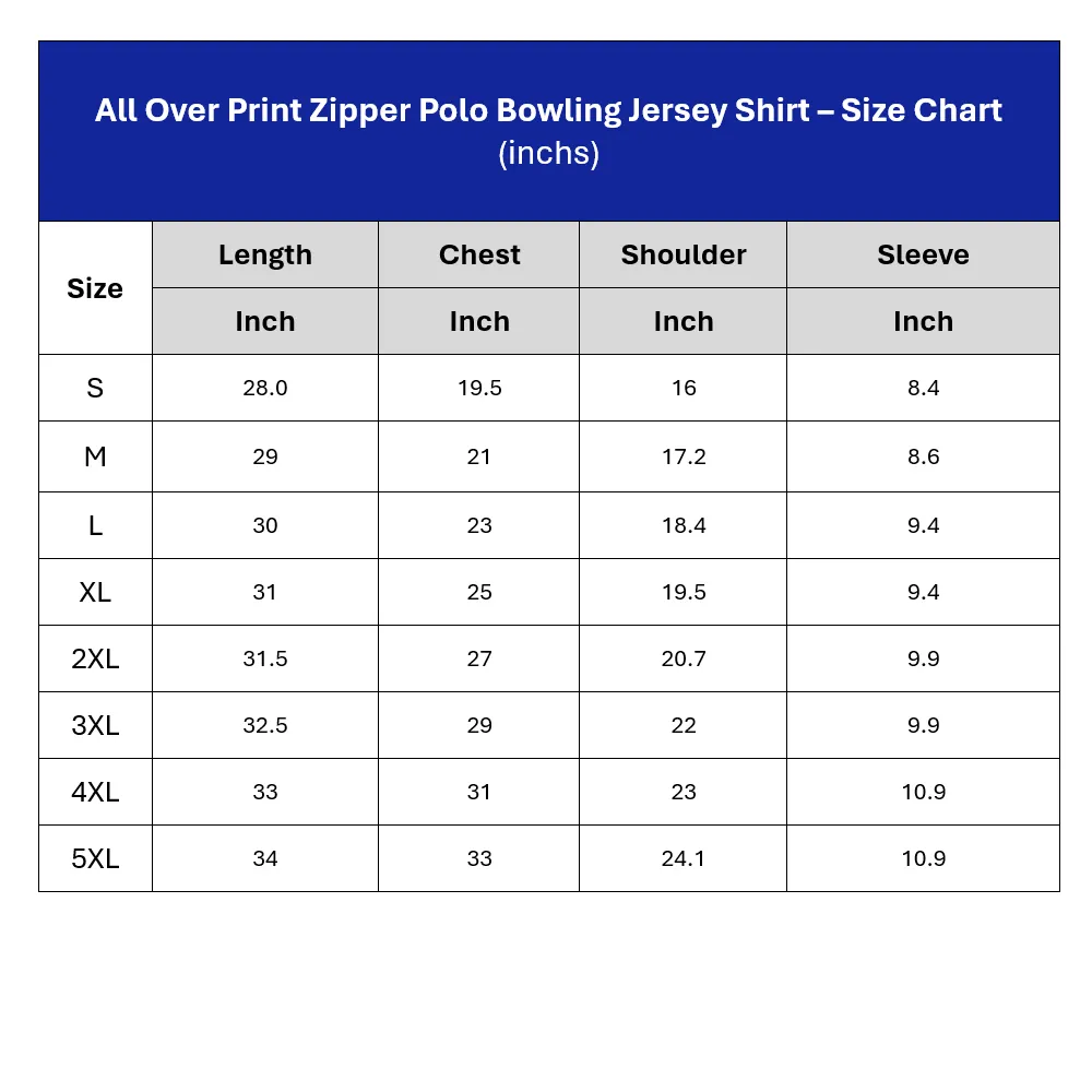 VN All Over Print Zipper Polo Bowling Jersey Shirt
