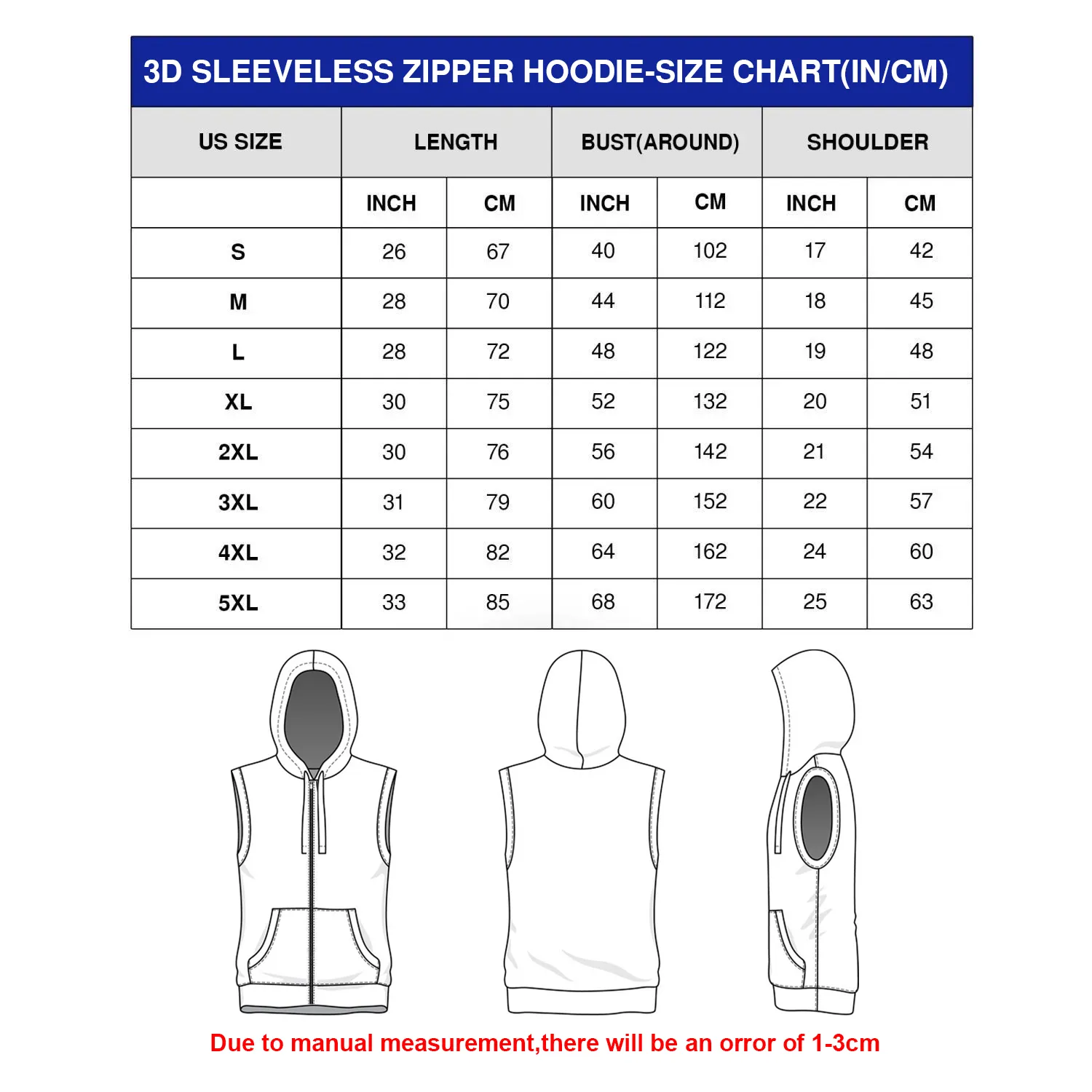 3D Sleeveless Zipper Hoodie