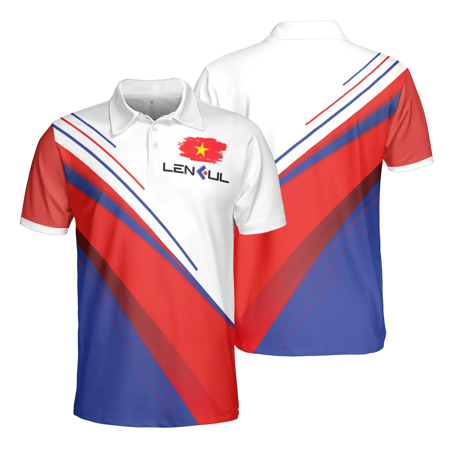 VN Premium Neck Black White Polo All Over Print Shirt