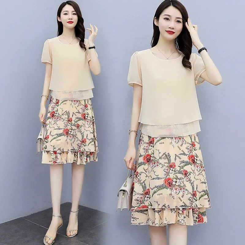 Short Sleeve Tops and Floral Shirt Set