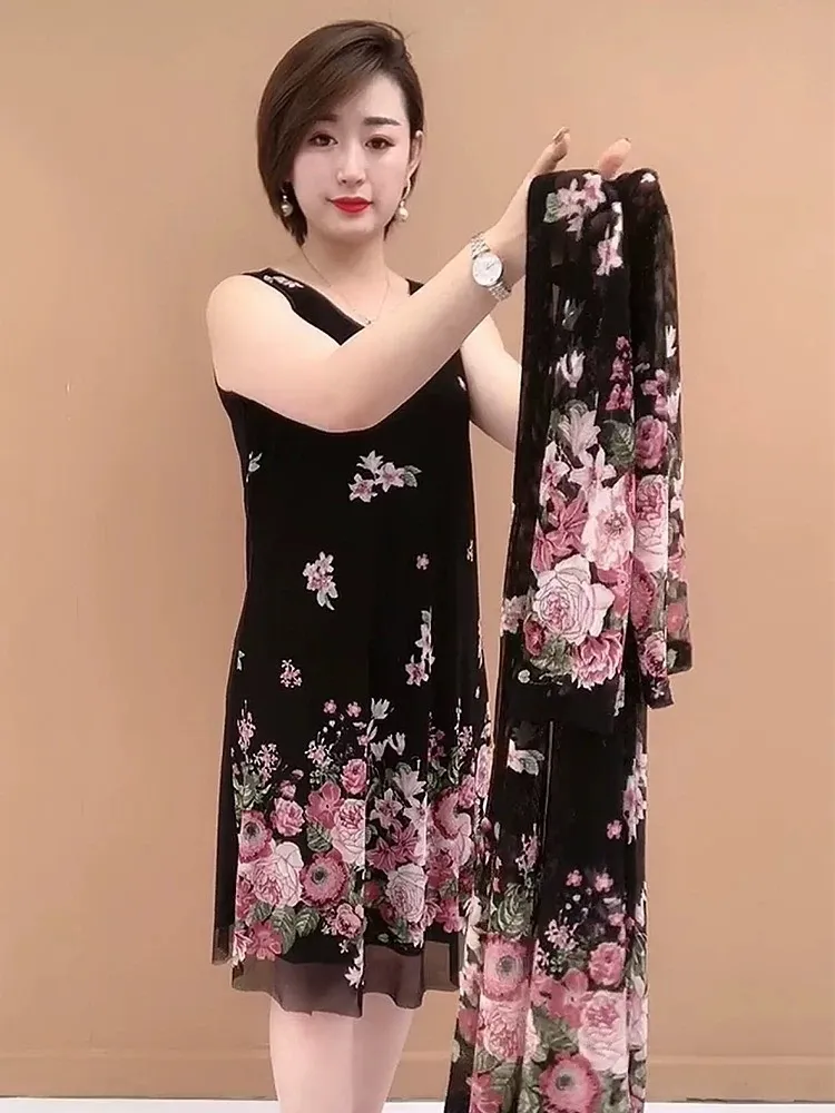 Middle-aged Women's Summer Two-piece Dress