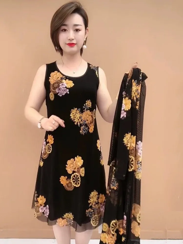 Middle-aged Women's Summer Two-piece Dress