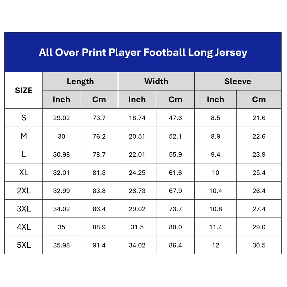 VN All Over Print Player Football Long Jersey