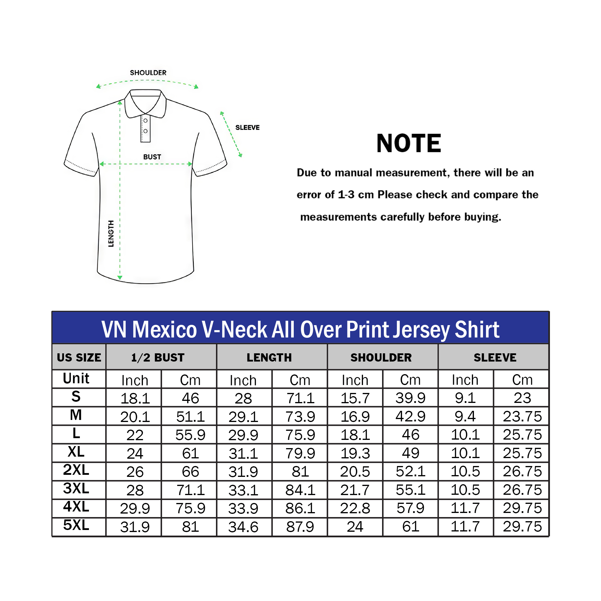 VN Mexico V-Neck All Over Print Jersey Shirt