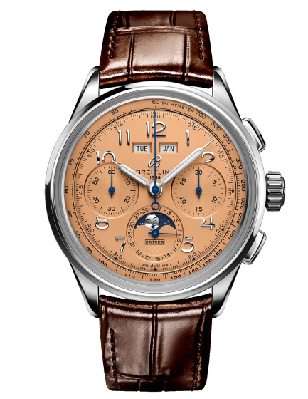 Breitling Premier B52 Datora [Complete Mint] 42mm Salmon Moonphase Chronograph Steel Leather AB2510