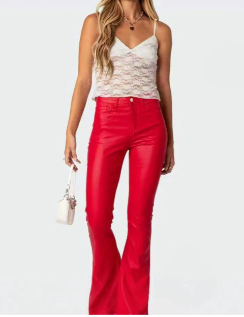 Red Faux Leather Pants
