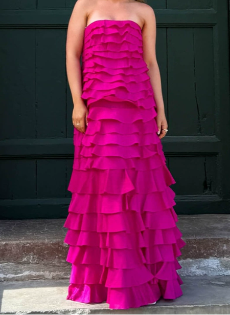 Strapless Layered Maxi Dress In Pink
