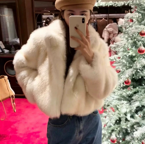White Faux Fur Crop Jacket Womens