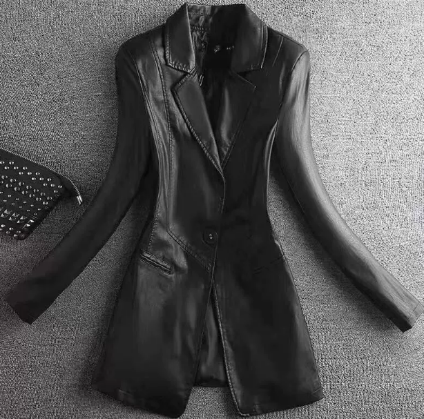  Black Light Faux Leather Blazer
