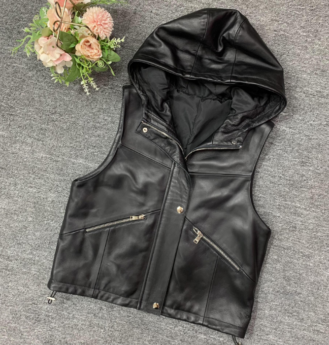 Leather Loose Hooded Vest Jacket