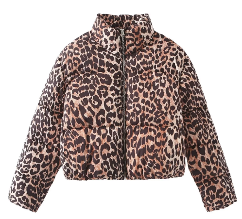 Leopard Print Stand Collar Jacket