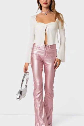 Pink Faux Leather Pants