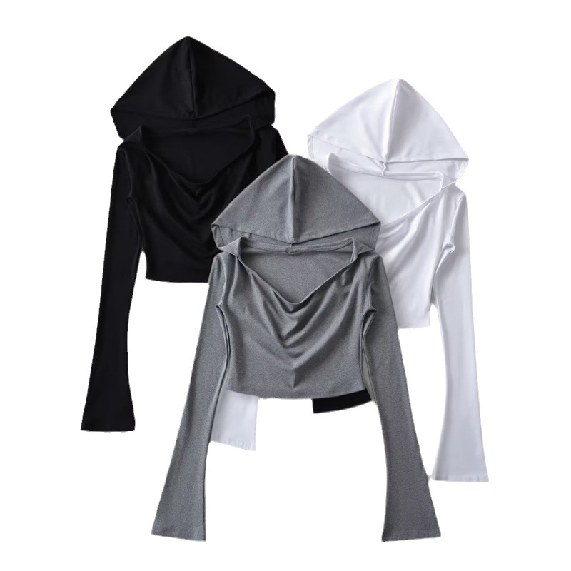 Solid Color Hooded swing Collar Slim Bottoming Shirt
