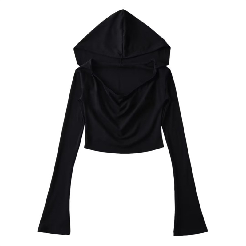 Solid Color Hooded swing Collar Slim Bottoming Shirt