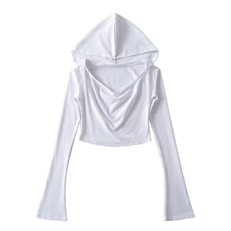 Solid Color Hooded swing Collar Slim Bottoming Shirt